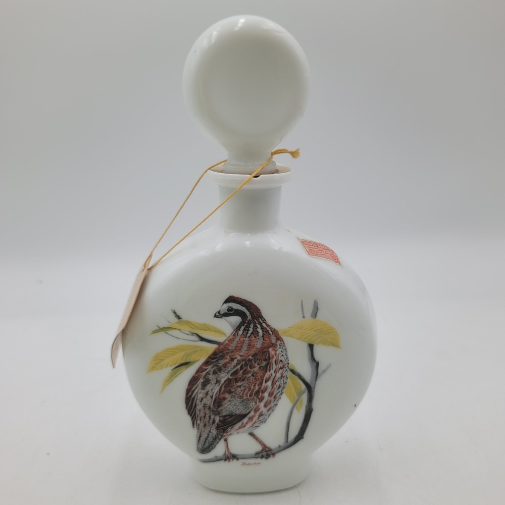 Vintage 1969 Field Birds Edition 7 Bobwhite Milk Glass Whiskey Decanter 10.5in